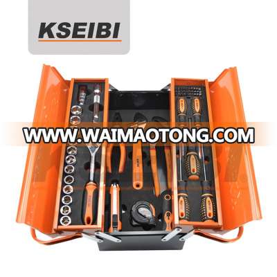 Metal Tools box 3 Compartments with 62 PCS KSEIBI Mechanical Tools Set